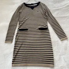 LACOSTE ワンピース ウールニット チュニック 長袖 ボーダー柄