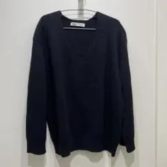 ZARA ネイビー Vネック リブ編みセーター