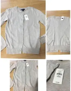 新品GAP定番丸首　薄手カーディガン130ライトグレイ　シアー感◎羽織り　通学