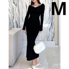 ③RESEXXY 黒ニットワンピース 秋冬大人セクシー デコルテ見せ 美ラインM