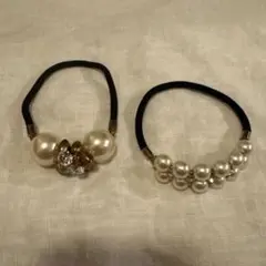 パール装飾ヘアゴム2個セット