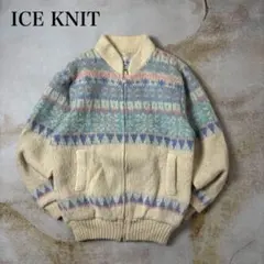 90’s ICE-KNITアイスランド製厚手ニットジャケットM古着タロンジップ