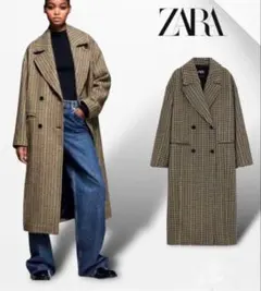 ZARA チェック柄 ダブルブレストコート