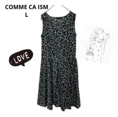 COMME CA ISM ワンピース 総柄 ノースリーブ フレアワンピース L