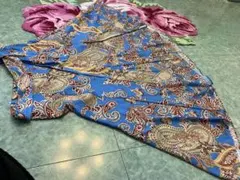 美品✨ZARAペイズリー柄ブルースカートリボンベルト付き