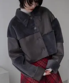 VACANCY パッチワークファーコート グレー