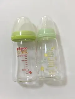 哺乳瓶 （ガラス製）2本、Lサイズ乳首1個