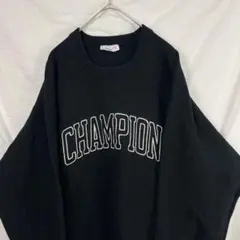 00s champion チャンピオン 刺繍 ラグラン ニット スウェット 黒