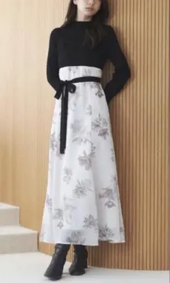 MERCURYDUO フラワードッキングロングスリーブワンピース