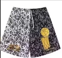 新品 バスパン ハーフパンツ NBA アシンメトリー メンズ　XL 黒 白