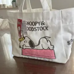 新品⭐︎スヌーピー 帆布刺繍入りトートバッグ ランチバッグ　ウッドストックA