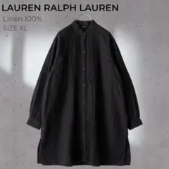ローレンラルフローレン リネン100% ピンタックチュニックシャツ 黒 XL 