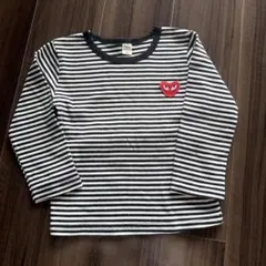 ボーダー柄 長袖Tシャツ 赤いハート刺繍110cm