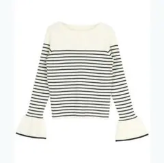 ボートネックベルスリーブニット　ボーダー　S