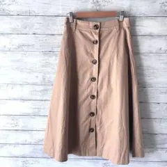 【レイカズン】 フレアスカート 前ボタン 膝丈 綿100 ウエストゴム