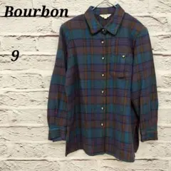 Bourbon 【9】 チェック長袖シャツ ウール 昭和レトロ 肩パット