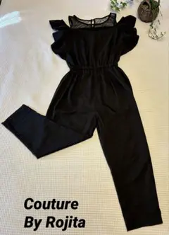 Coutureフリル付き 黒 オールインワン レース　FREE