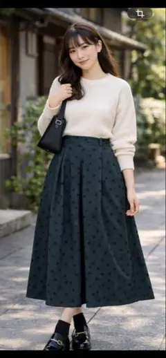 ドット柄ガウチョパンツ レディース グリーン