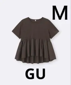 ＧＵ　布帛コンビネーションＴ　ダークブラウン M　新品　半袖