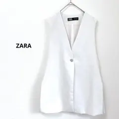 ZARA ザラ　キラキラボタン　ノースリーブベスト　ホワイト　ミディアム丈　S