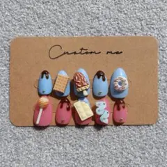 ネイルチップ　ハンドメイド　お菓子　スイーツ　ショートアーモンド