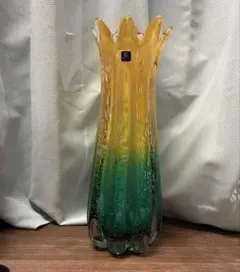 【特大39㎝】マルティグラス 王冠フリル口 手作り　伝統工芸 昭和レトロ 希少 特大39㎝】マルティグラス 王冠フリル口 手作り 伝統工芸 昭和レトロ