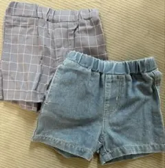 T2 デニムハーフパンツ チェック柄 2枚セット　ショートパンツ
