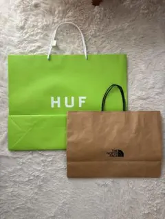 HUF 緑色ショッパー & THE NORTH FACE 茶色ショッパー
