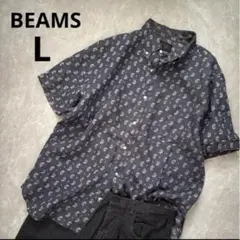 【日本製】BEAMS ビームス ペイズリー柄 半袖シャツ Lサイズ ネイビーのサムネイル
