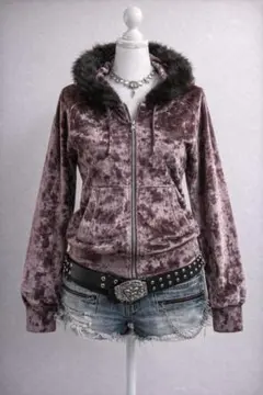 00s archiveファー付き ベロア ジップパーカー 平成 y2k