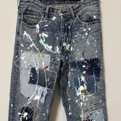 リーバイス505 リメイクデニム W32 パッチワークデニム 一点物 再構築 