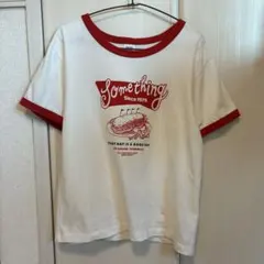 Mサイズ SOMETHING 半袖 Tシャツ リンガー ホワイト レッドのサムネイル