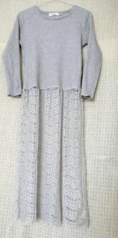 長袖カットソーワンピース切り替レーススカート　niko and