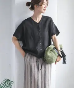 新品タグ付◉ DOORS リネンフレンチスリーブドロストブラウス かぐれ