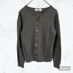 J885 ジェイプレス ウール100% クルーネック カーディガン グレー M