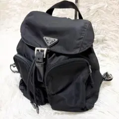 t84【極美品】Gカード付 プラダ 三角ロゴ ナイロン レザーブラック