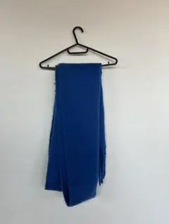 青いフリース　マフラー フリンジ付き　大判
