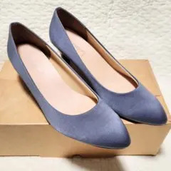 ブルーサテンパンプス/24.5cm/青/