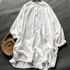 美品】ミズイロインド 綿100% フラワー レース 刺繍ブラウス 