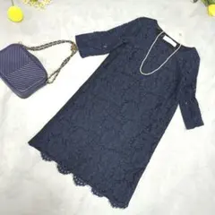 tocco closet レースワンピ ネイビー 七分袖 フォーマル 上品 M