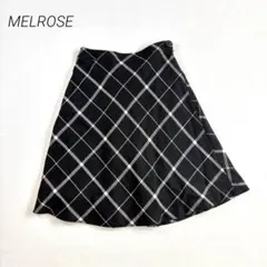 【メルローズ】3 チェック柄 膝丈フレアスカート ブラックのサムネイル