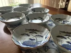古伊万里 染付 鳥のある風景皿 4枚 中皿 ｜食卓に馴染む上質な一枚 古伊万里 染付 鳥のある風景皿 4枚 中皿 ｜食卓に馴染む上質な一枚