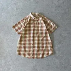 00s エルエルビーン 半袖チェックシャツ コットンシャツ オレンジチェック