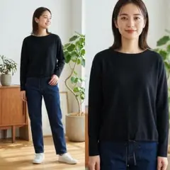 新品✨BEARDSLEY 長袖カットソー ボートネック ブラック F 日本製のサムネイル