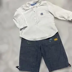 美品☆ファミリア☆ホワイト ポロシャツ パンツセット♡90