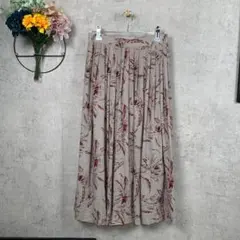 Green eye ロングスカート プリーツ S相当 ベージュ 花柄