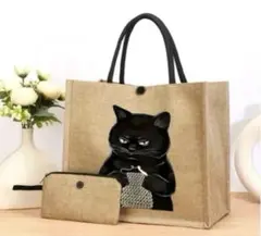 ☆黒猫ちゃん 布製トートバッグ 猫柄エコバッグ　☆