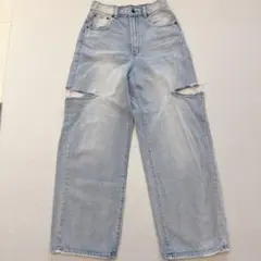 GRL ダメージ加工 ワイドレッグデニムパンツ Mサイズ