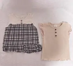 ノースリーブ　女の子　トップス　80 ベージュ　チェック　biquetteのサムネイル