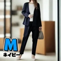 M ネイビー ペプラム パンツスーツ 卒業式 フォーマル 七五三 入学 オフィス
